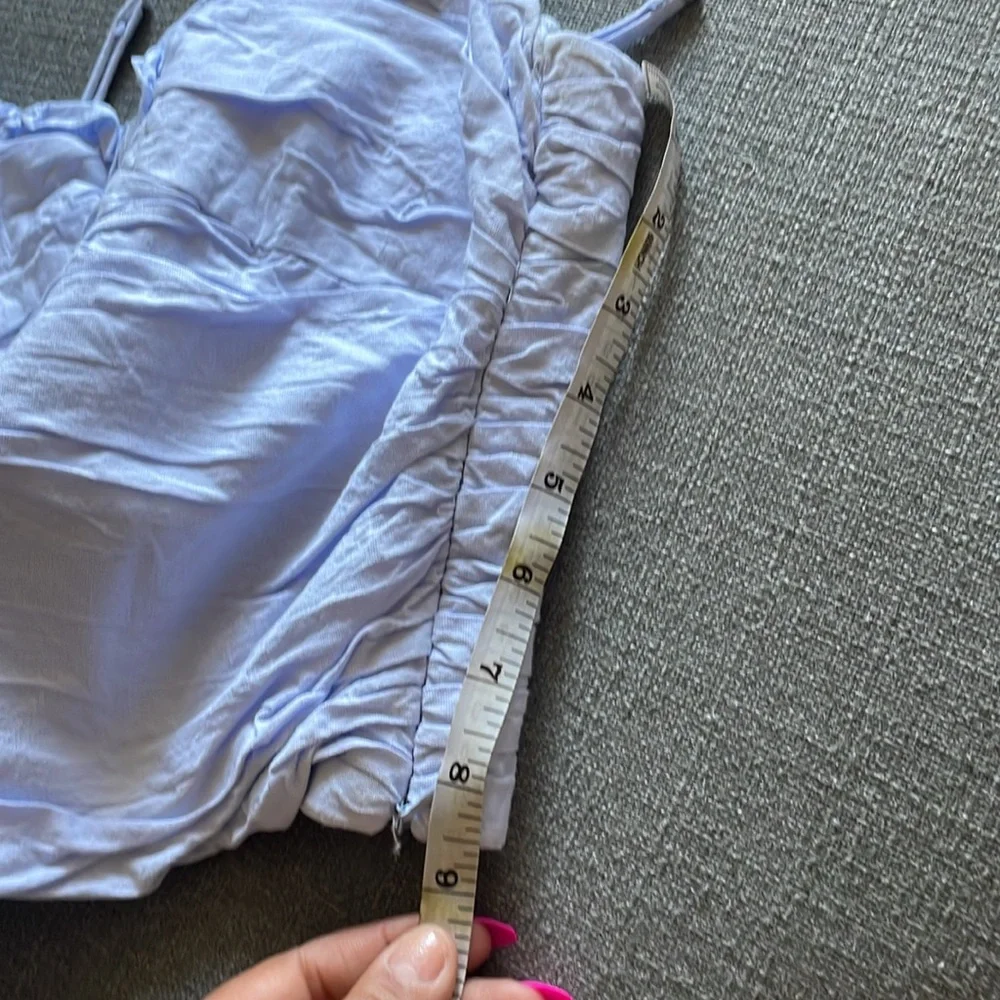 Zara Ruffle Crop Blue Ruched Top - Picture 8 of 10